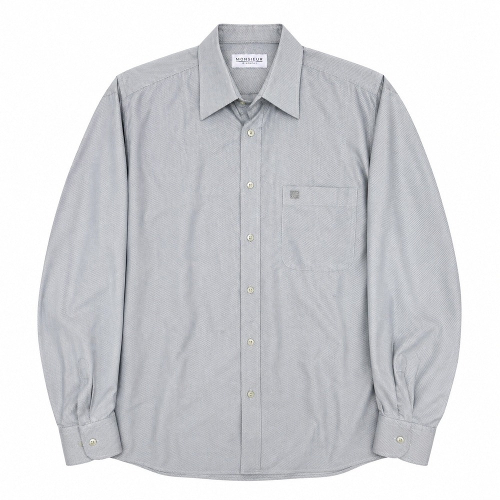 Monsieur Givenchy Shirt Mens Large Pale Grey Micro Stripe Logo Button Down